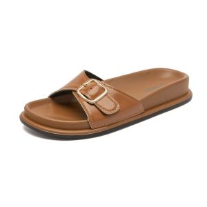 YOTO Women Single Buckle Strap Slide Sandals Glossy Thick Sole Casual Daily Outdoor Ladies Slippers