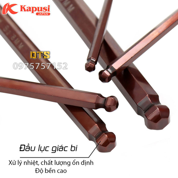 Bộ lục giác đầu bi thép S2 nâu dài Nhật Kapusi JAPAN K-7408 9 chi tiết ...