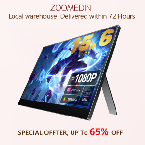 ZOOMEDIN 15.6" Dual/Single Screen FHD 1080p Portable Monitor with Built-in Stand 360° Rotation and USB-C Connectivity - Local Delivery