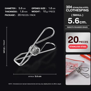 20PCS Pants Hanger Clips Windproof Stainless Steel Clamp Solid Spring Underwear and Socks Rack Pegs
