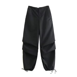 Women Fashion Parachute Cargo Pants Vintage Jogging Trousers High Elastic Waist Female Chic Lady Boot Cut