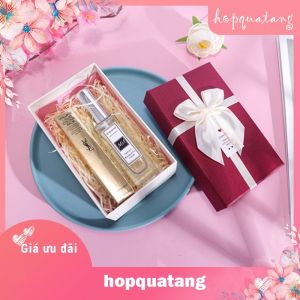 Hộp Quà Tặng Hộp Đựng Son Lọ Chiết Nước Hoa Mỹ Phẩm Gắn Hoa Lót Giấy Rơm