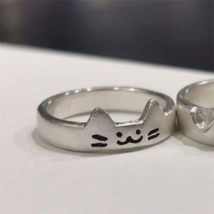 ASRV Cute Cat and Dog Couple Rings for Lovers Minimalist and Stackable Design