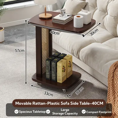 Brown Bamboo Bedside Table With Semi-open Storage Space And Two Drawers Neat And Organized Equipped With Wheels For Easy Movement