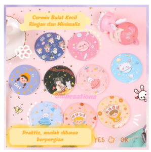 Cermin Bulat Kecil Karakter Kaca Make Up Mini Kaca Travelling Motif Lucu TL002