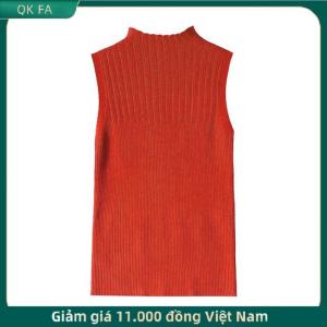 QK FA ✨ Mùa hè Retro nửa cao Cổ Dệt Kim Tank Top phụ nữ rắn màu không tay mỏng vest