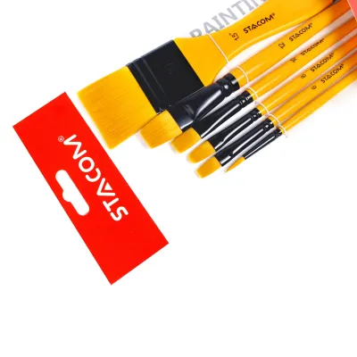 Bộ Cọ Vẽ Màu Cam Chất Liệu Sợi Nylon STACOM PBM06S - Gồm 6 Size Cọ Trong Một Bộ Sản Phẩm Tiện Lợi