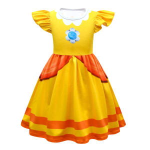228{Sweet Baby} Princess Daisy Peach Sister Dress Cosplay Costume For Girls Halloween Costume Dress Custom Made For 3 4 5 6 7 9 10 years old