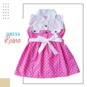 Dress Singlet Anak Perempuan 1-2Tahun Motif Polka Tali Pinggang Bahan Katun Adem Kancing Dada Aktif