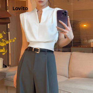 Shipped from China [2025]Lovito Casual Tank Top Plain Pleated V Neck Sleeveless Crop Tops for Women L53AD013 (Multi-color)