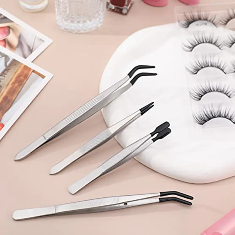 6Pcs Tweezers With Rubber Tips Set Soft PVC Rubber Coated Tips