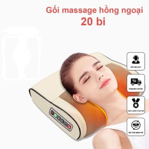 Gối massage cổ vai gáy máy massage gối massage hồng ngoại 20 bi cao cấp hỗ trợ mát xa vùng cổvai gáy hiệu quả