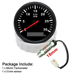 85mm Boat Tachometer+M18 Sensor Marine Tacho Meter Gauge LCD Hourmeter 12V/24V Car Tachometer Toerenteller Hour Meter 3000/4000/6000/8000RPM