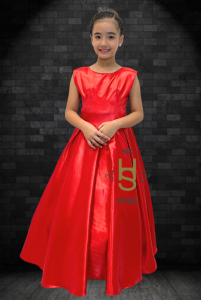 RED BROCADE FILIPINIANA BOLERO AND HEAVY SATIN DRESS FOR KIDS