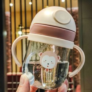 Bình Tập Uống Nước Cho Bé 250ml Có Van Chống Sặc Bình Tập Hút Có Tay Cầm Ống Hút Silicon -Lumbley