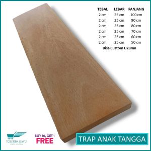 Papan Kayu Anak Tangga Mahoni  Tebal 2cm Lebar 25cm Panjang 80cm