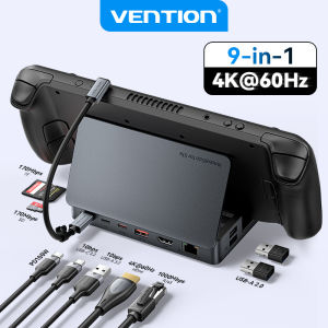 Vention 9 IN 1 Type C HUB 4K 60Hz HDMI USB 3.0 port Docking Station with Stand Game Console Hub PD 100W RJ45 Compatible for Steam Deck Nintendo Switch ROG Legion iPad