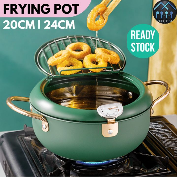 [SG READY STOCK] Tempura Frying Pan With Thermometer And Oil Drip Rack