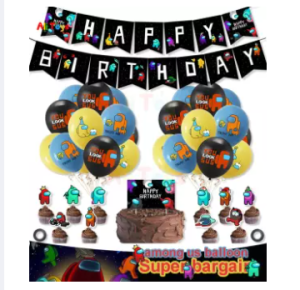 AliToys Among Us Toys Theme Happy Birthday Balloon Set Include Pull Flag Cake Card Banner Balloons for Birthday Party Decoration Package for Boy and Girls Christmas Gift