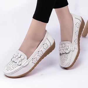 Summer Hollow-Out New Leather Shoes For Middle-Aged And Elderly Women WomenS Loafers Soft-Soled Wedge Heel Clogs For Women