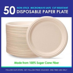 50pcs. Disposable Plate 9-10" Extra Strong Extra Thick Microwave Safe Paper Plate Cut Oil Resistant PAZU