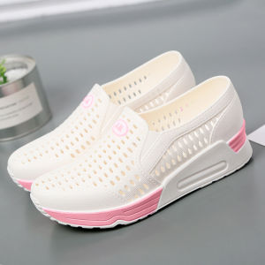 Free Shipping WomenS White Wedge Heel Summer Beauty Shoes Perforated Breathable Comfortable Odor-Resistant And With A Thick Sole For Added Height