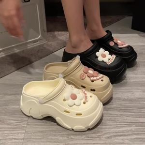 [Free Shipping] Summer Sunflower DIY Clog Shoes For Women Outdoor High-Heeled Thick-Soled Non-Slip Height-Increasing EVA Sandals For Women