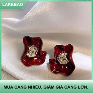 【LAKEBAO】 Không Thường Xuyên Cánh Hoa Màu Đỏ Hoa Stud Bông Tai Cho Phụ Nữ Tinh Tế Đơn Giản Thời Trang Cá Tính Ngọt Ngào Tính Khí Đồ Trang Sức