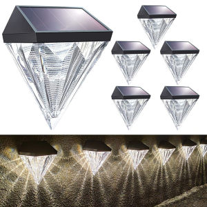 LED Solar Fence Light Diamond Lights IP65 Outdoor Waterproof Wall Light Breathing/Constant Mode Garden Light Suitable for Stair Path Backyard