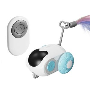 JPTD Interactive Turbo Tail Cat Toy Plastic Rechargeable Remote Control Toy Car Intelligent Sports Car Automatic Moving Electronic Smart Cat Toy Entertainment