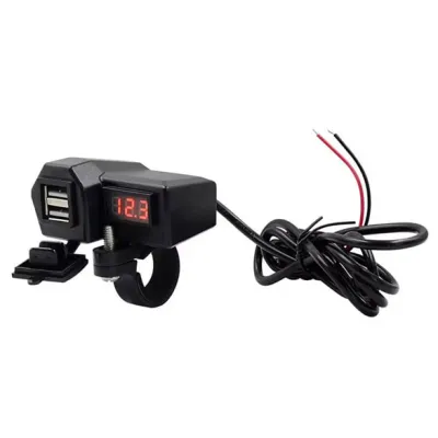 Waterproof Dual USB Motorcycle Charger with Built-In Voltmeter for 12V Systems