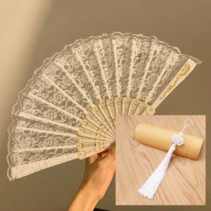 Chinese style Personal Folding Single Layer Lace Hot Stamping Hollow Plastic Bone Pendant Hand Fans For Wedding Handfan Custom Bone