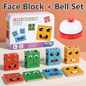 Lion 72pcs Cards Wooden Face Changing Educational Magic Cube Building Blocks Kids Puzzle Board Game For Kids Girls Boys Gifts