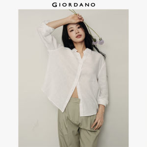 Giordano Women Linen long sleeve loose shirt Free Shipping 05345497