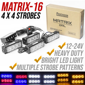 Matrix-16 Car Grill or Dashboard Strobe Lights 12v-24v LED
