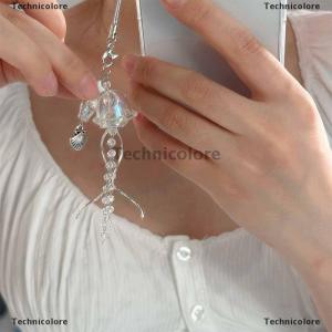 [COD] Technicolore ห่วงโซ่แมงกะพรุนโทรศัพท์แบบดั้งเดิมพวงกุญแจรูปชีวิตทางทะเลที่ชัดเจนคริสตัลจี้โลหะโค้ง