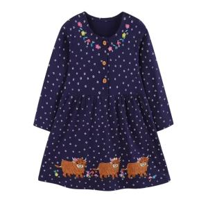 Jumping Meters Princess Girls Long Sleeve Dress 2-7T Cars Animals Embroidery Autumn Spring Buttons Childrens Party Frocks2026
