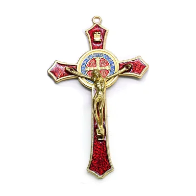 【Versatile】 Saint Benedict Benedictine Red Enamel 4.7X2.7 Inch Protection Wall Crucifix Cross Catholic San Benito Medalla Prayer Decoration