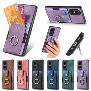 Retro Phone Case OPPO Reno 11F 11 10 8 8T 8z 7z 7 6 6z 5 5K Pro Plus 5G Back Casing Finger Ring Stand Cards Holder Wallet Protective Cover