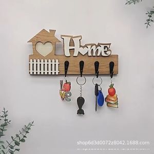 Wooden Wall Hooks Entrance Door Porch In Wall Decoration Key Holder Crafts Home Decor Keychain Hook