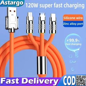 3in1 120W Super Fast Charge USB Cable Liquid Silicone Cable 6A Quick Charge Usb Cord