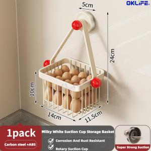 [OKLIFE®] Suction Cup Kitchen Hanging Basket No-Drill Green Onion Ginger and Garlic Storage  Wall-Mounted Rack for Ginger and Garlic