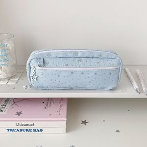ETIONS Large Capacity Star Pencil Case Dots Printed Pen Organizer Zipper Stationery Pouch Multi-functional Creative Pencil Storage Bag School Office Supplies