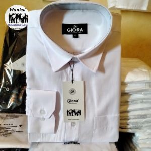 Kemeja cowok polos lengan panjang hem pria kantor putih katun basic standar