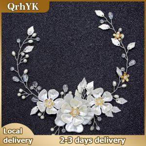 QrhYK Women bridal white flower rhinestone pearl hair clip wedding hair accessories