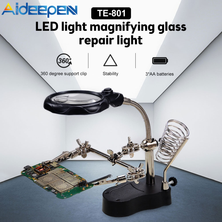 Aideepen LED Magnifier Glass Soldering Iron Gun Holder Stand Welding