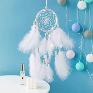 Creative Dream catcher Leather Pendant Dream Catcher with LED Light Wall Hanging Wind Chimes Home Bedroom Wall Decoration for Gift