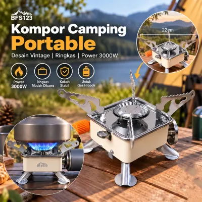BFS123 Kompor Camping Portable Kotak Lipat Desain Vintage Power 3000W Model Gas Hicook Kaki 4 Kompor Outdoor