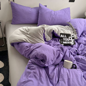 Dansunreve Solid Color Quilt Cover Washed Cotton AB Design Red/Purple/Grey/Green Duvet Cover Single/Queen/King