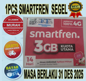 1 Pcs Kartu Perdana SmartFren Segel Kuota Utama 2GB Akses Unlimited Prabayar Murah Exp 31 Des 2025